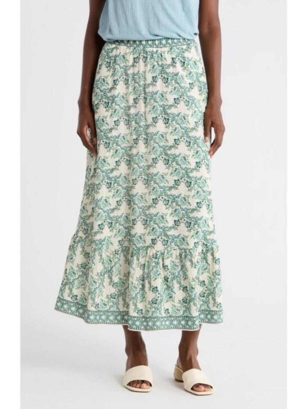💕MAX STUDIO💕 Crosshatch Flounce Border Print Maxi Skirt XL NWT - Picture 3 of 5